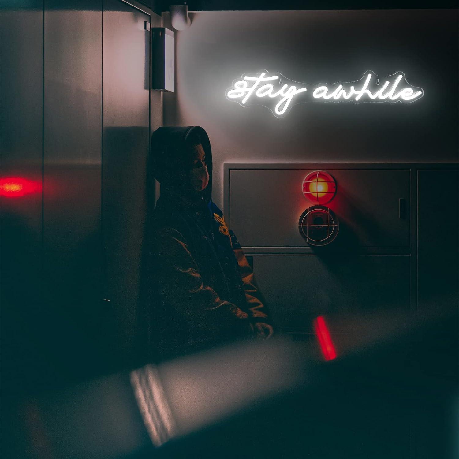 لافتات نيون 'Stay Awhile' مع إ - مراجعة Lighting Decor For Home وسعره
