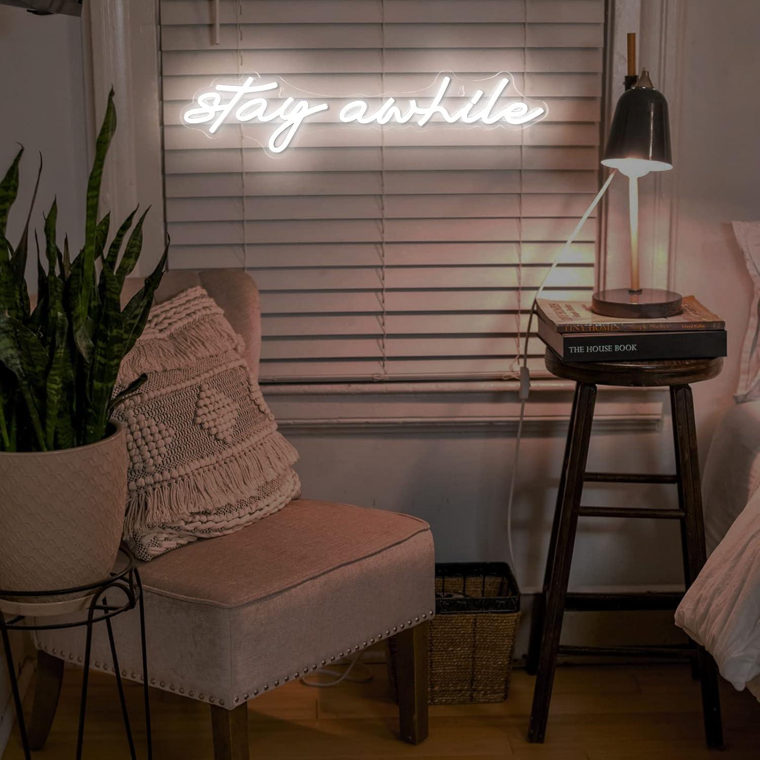 لافتات نيون 'Stay Awhile' مع إ - مراجعة Lighting Decor For Home وسعره