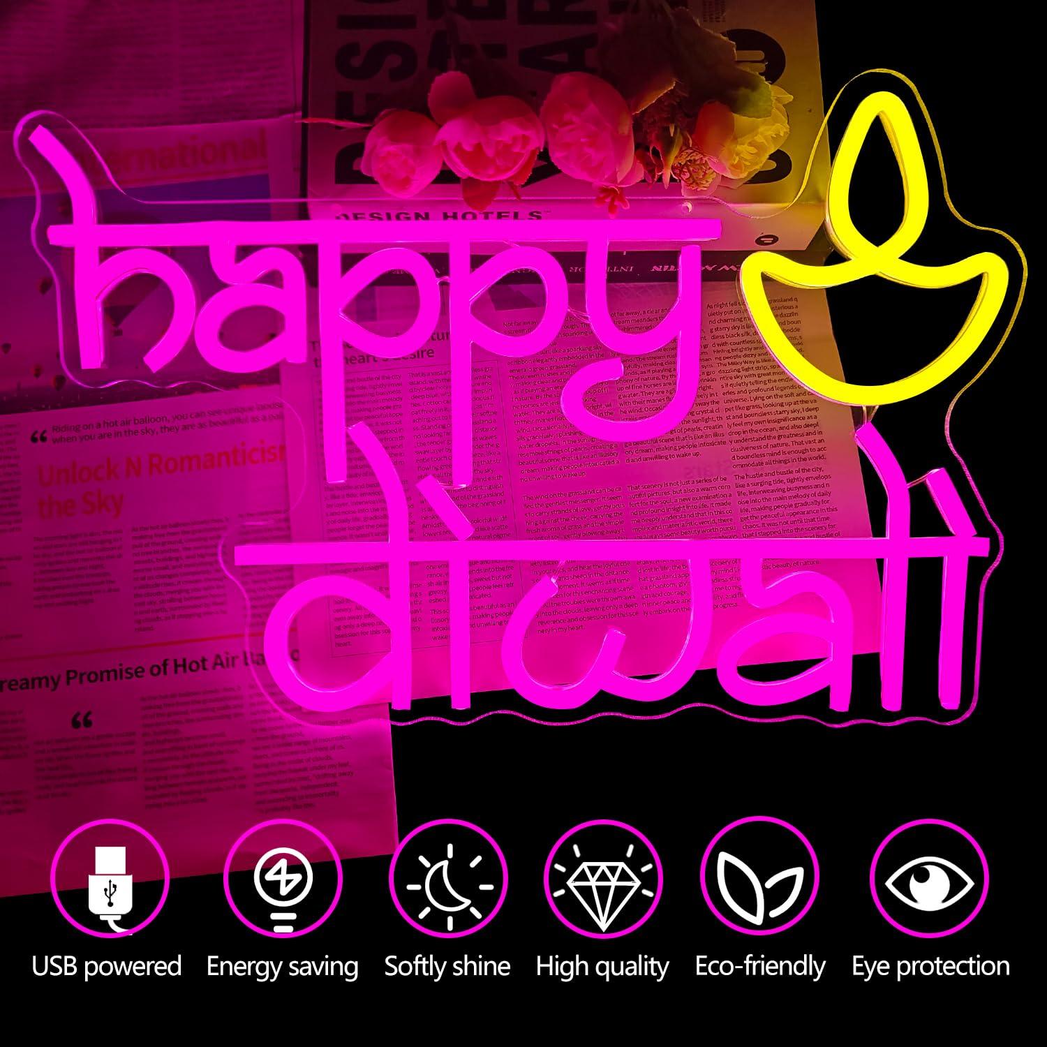 لافتة نيون لعيد ديوالي السعيد  - مراجعة Lighting Decor For Diwali وسعره