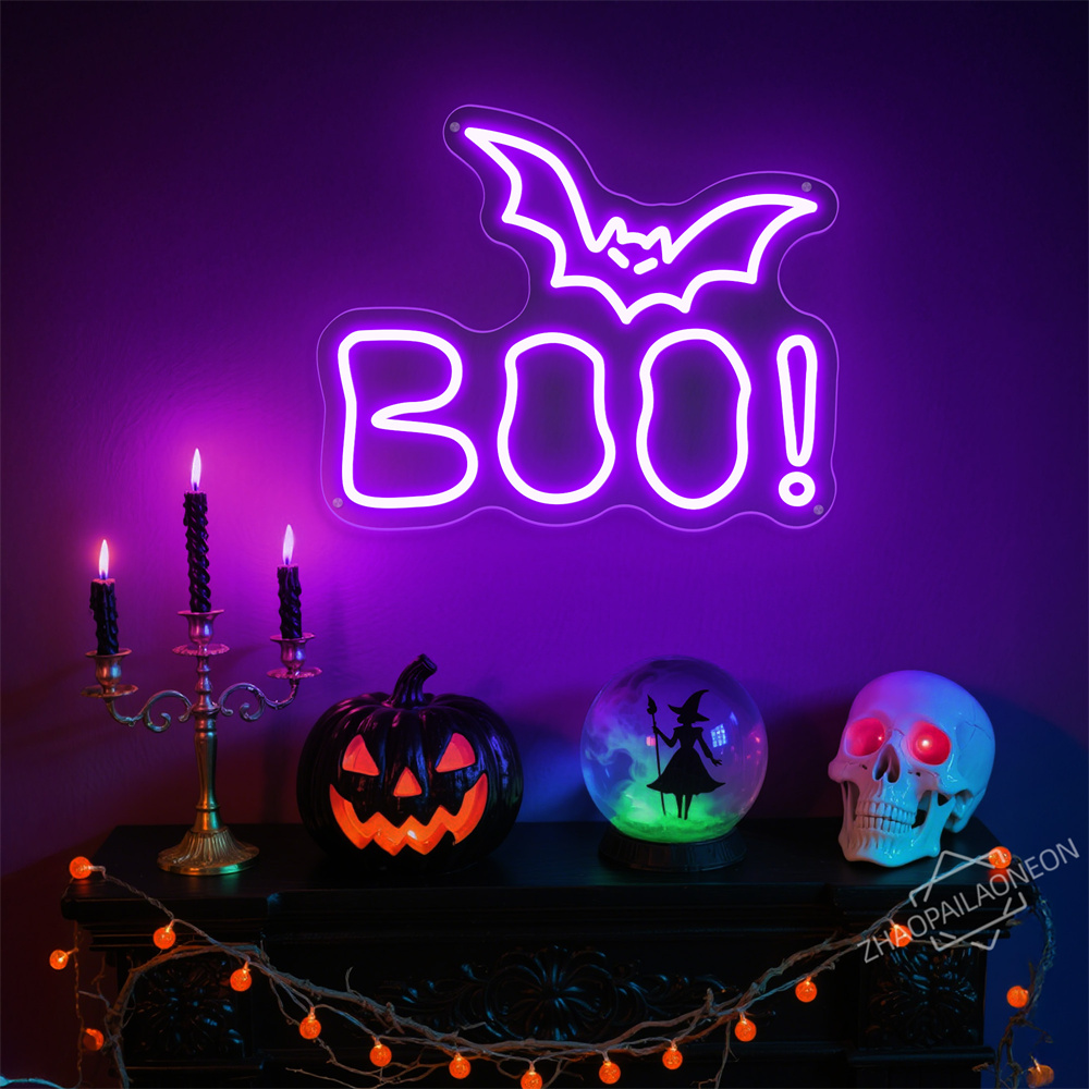 BOO LED النيون تسجيل هالوين تض - مراجعة Home Decor Lighting Tricks وسعره