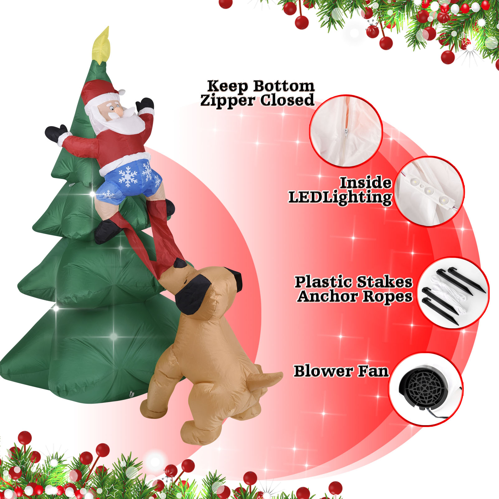 عيد الميلاد نفخ الكلب ث/سانتا  - مراجعة Lighting Tree Decor وسعره