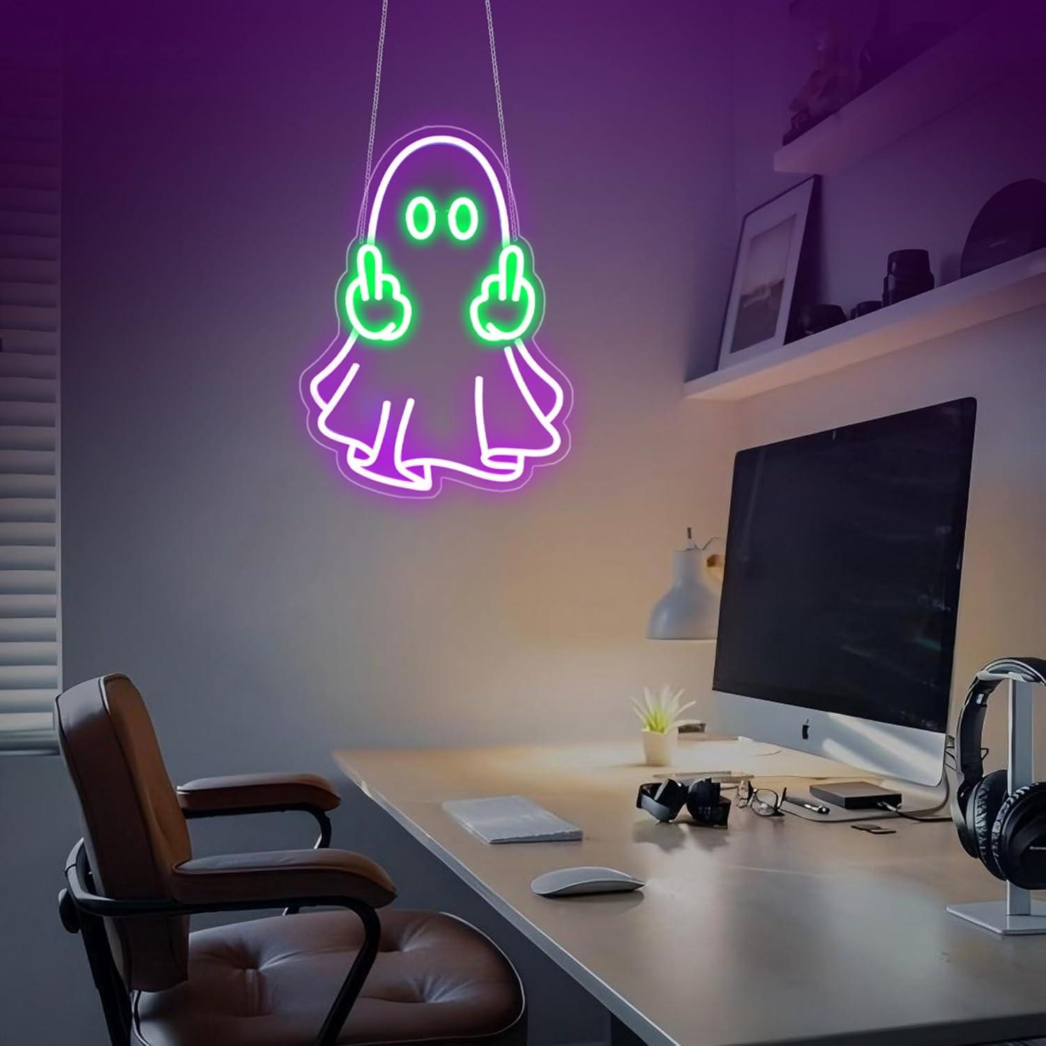 لافتة نيون على شكل شبح تعمل با - مراجعة Lighting Decor For Home وسعره