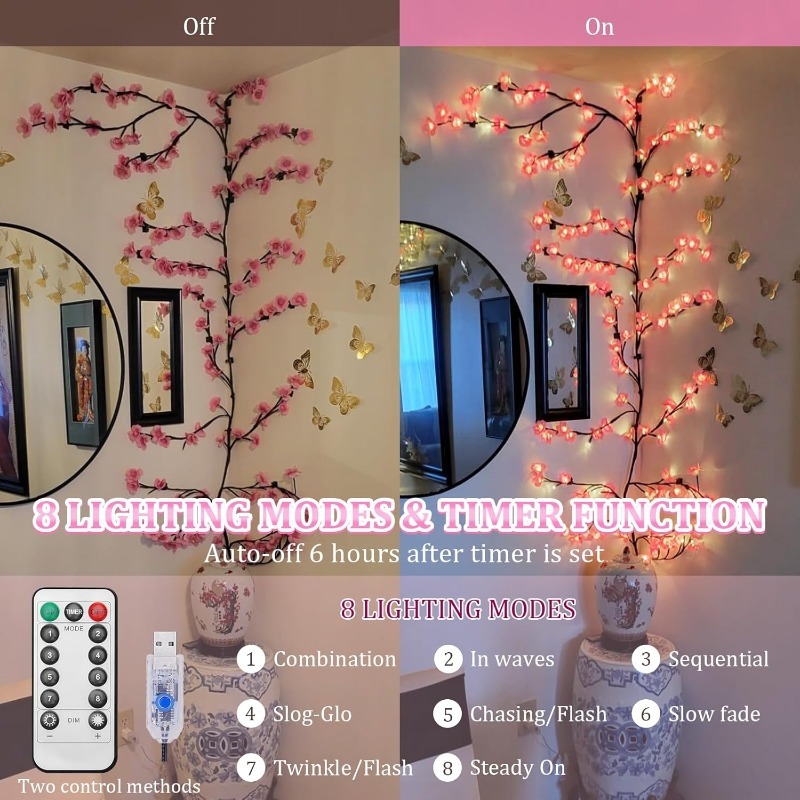 أضواء فرع شجرة زهر الكرز LED 8 - مراجعة Wall Decor Lighting Tree وسعره