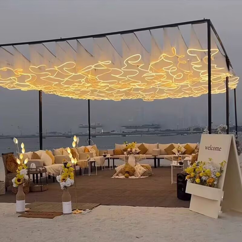 زينة سقف للأعراس، ستارة شبكية  - مراجعة Outdoor Lighting Wedding Decor وسعره