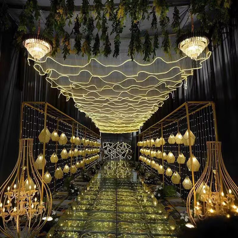 زينة سقف للأعراس، ستارة شبكية  - مراجعة Outdoor Lighting Wedding Decor وسعره