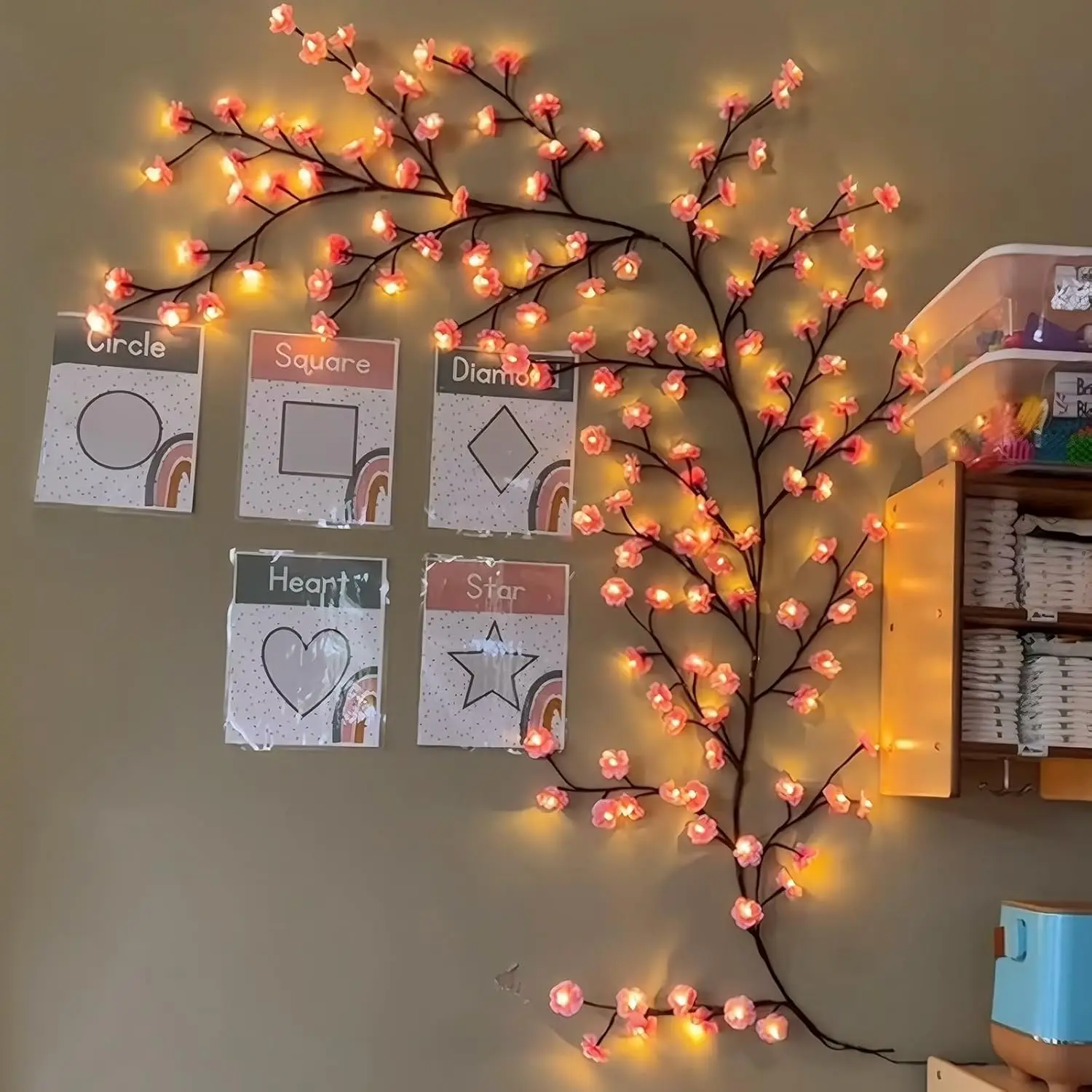 زهر الكرز الصفصاف الكرمة غصين  - مراجعة Wall Decor Lighting Tree وسعره